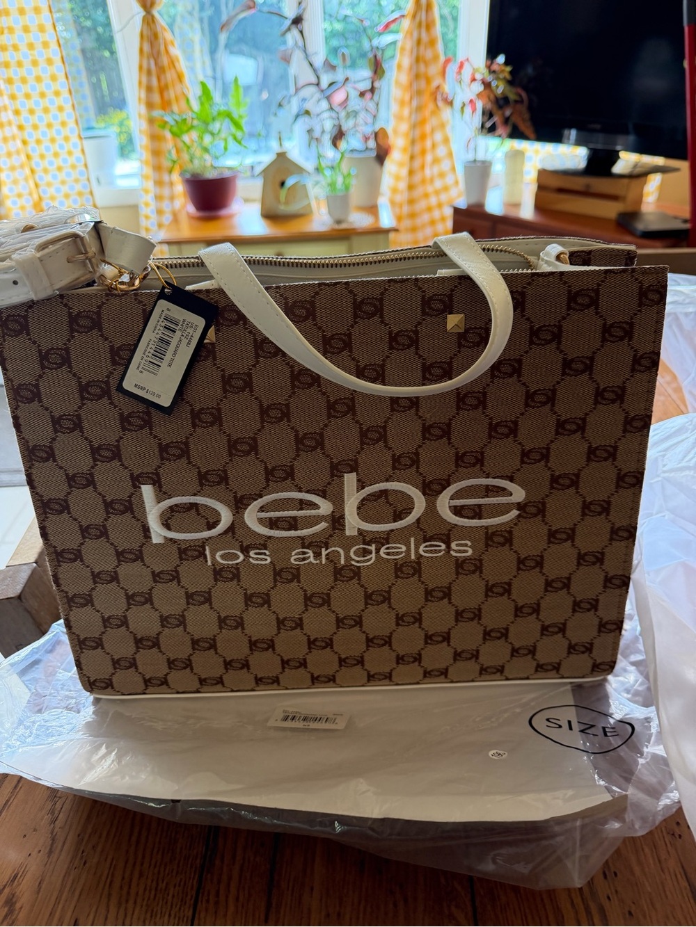 bebe Beige Logo Monogram Tote/Crossbody